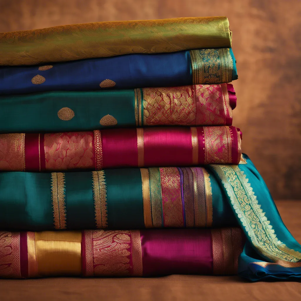 Artfully displayed collection of handcrafted silk fabrics in vibrant colors