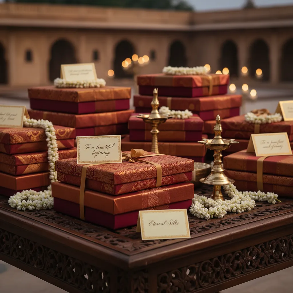 Traditional Tamil wedding gifting ceremony in courtyard
